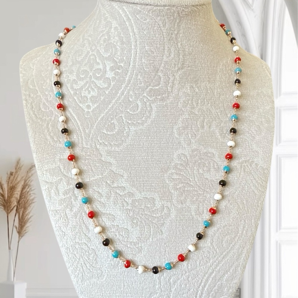 Enameled Colorful Beaded Necklace | 18k Gold Plated Chain | Luxury Jewelry